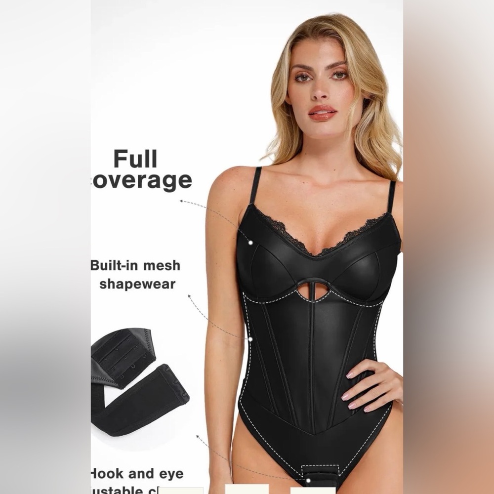 GUC Popilush Shapewear Faux Leather Hourglass Cutout Corset Bodysuit XXL - Picture 2 of 8